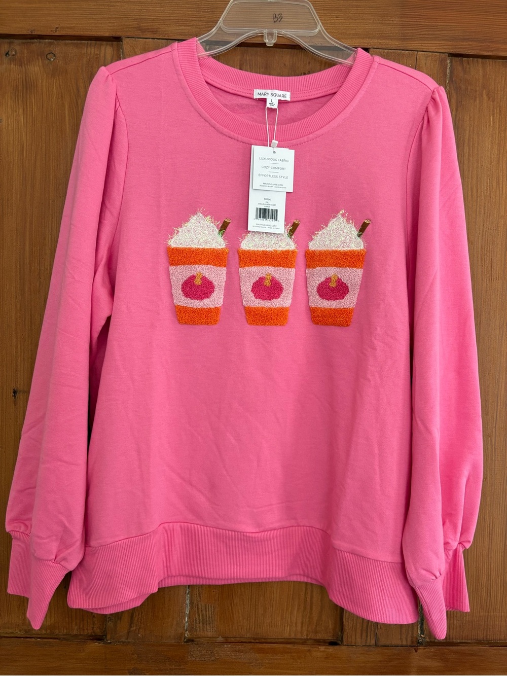 NWT Mary Square Shelby Sweatshirt Pink Pumpkins Latte Size L